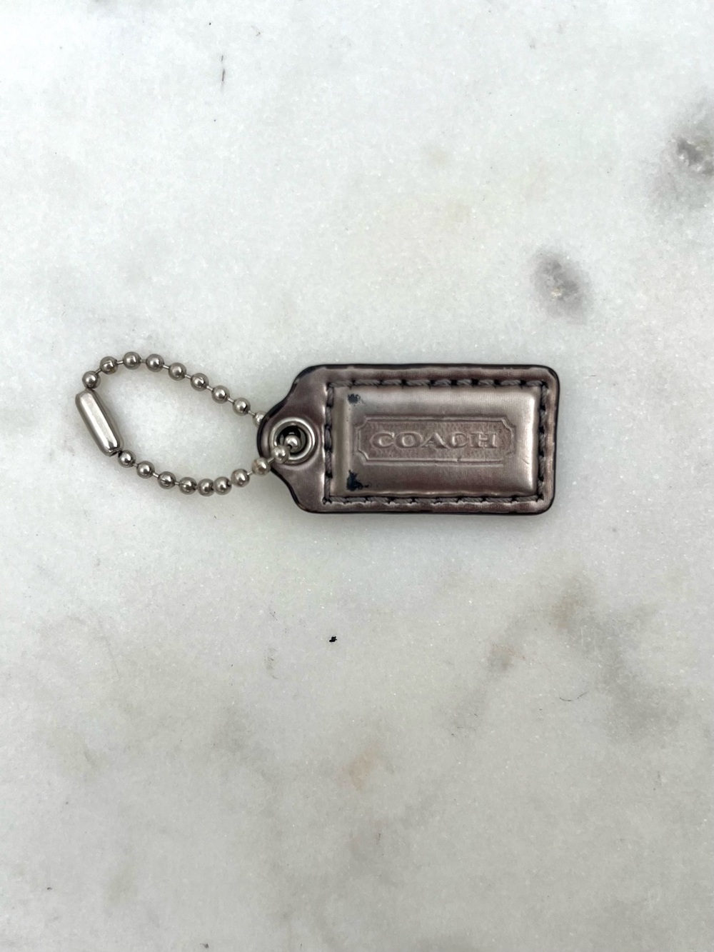 COACH Shiny Patent Leather Hang Tag, Gray Silver
